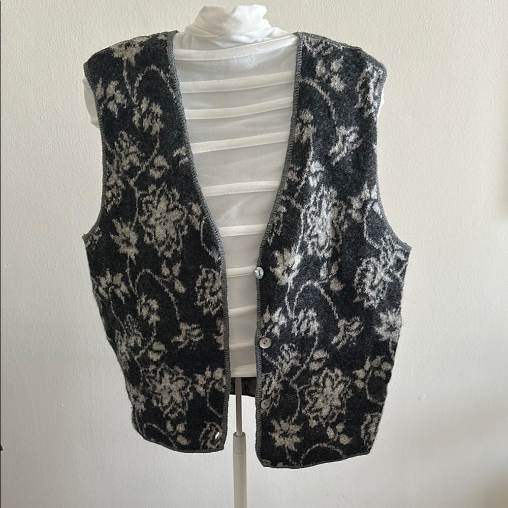 Floral Black and Gray Knit Vest